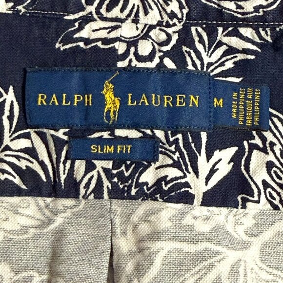 NEW Ralph Lauren Slim Fit M Navy & White Floral Short Sleeve Button-Up Shirt - Picture 3 of 6